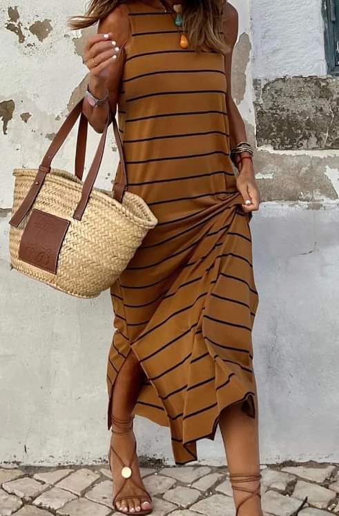 Brown Stripe Maxi Dress Presale