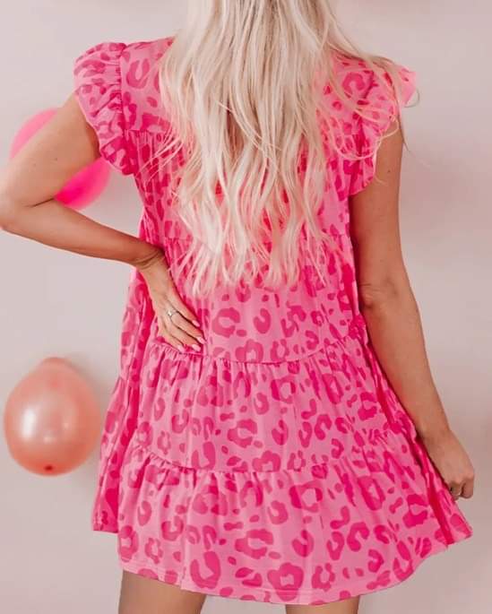 Leopard Ruffle Dress Pink Presale