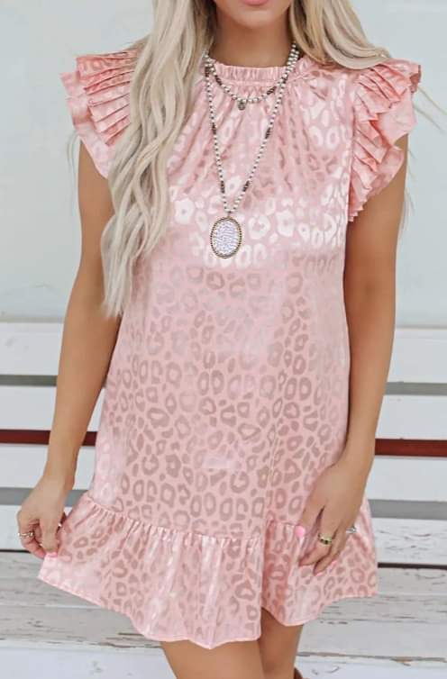 Pink Ruffle Leopard Dress Presale