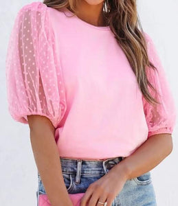 Pink Tulle Puff Sleeve Blouse Presale