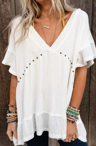 V Neck Studded Waffle Blouse Presale