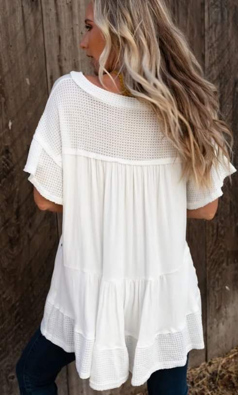 V Neck Studded Waffle Blouse Presale