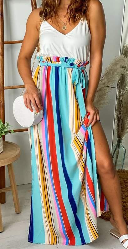 Paper Waist Striped Maxi Dress Presale