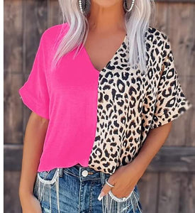 Hot Pink Leopard Contrast Tops Presale