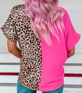 Hot Pink Leopard Contrast Tops Presale
