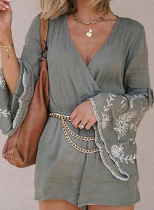 Gray Embroidery Romper