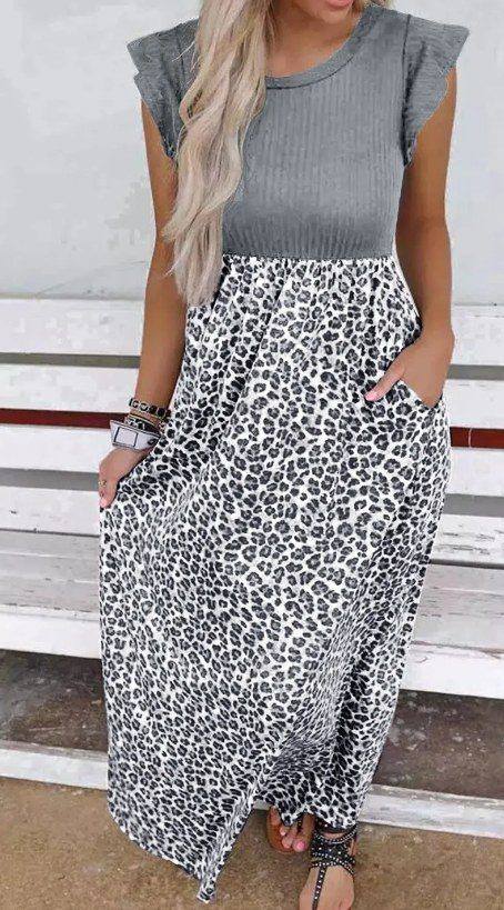 Grey Leopard Maxi Dress Presale