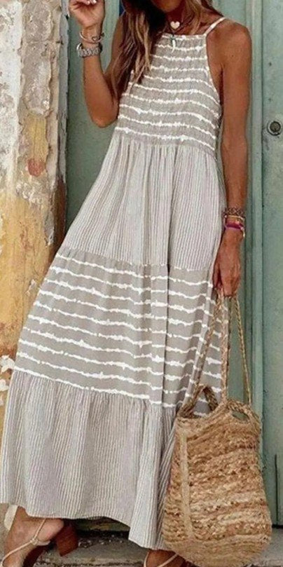 Gray Stripe Maxi Dress Presale