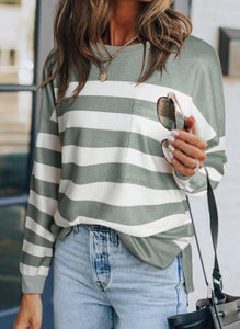 Green Striped Long Sleeve Top with side slits Presale
