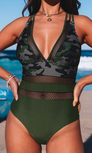 Army Green Patchwork One Piece Presale