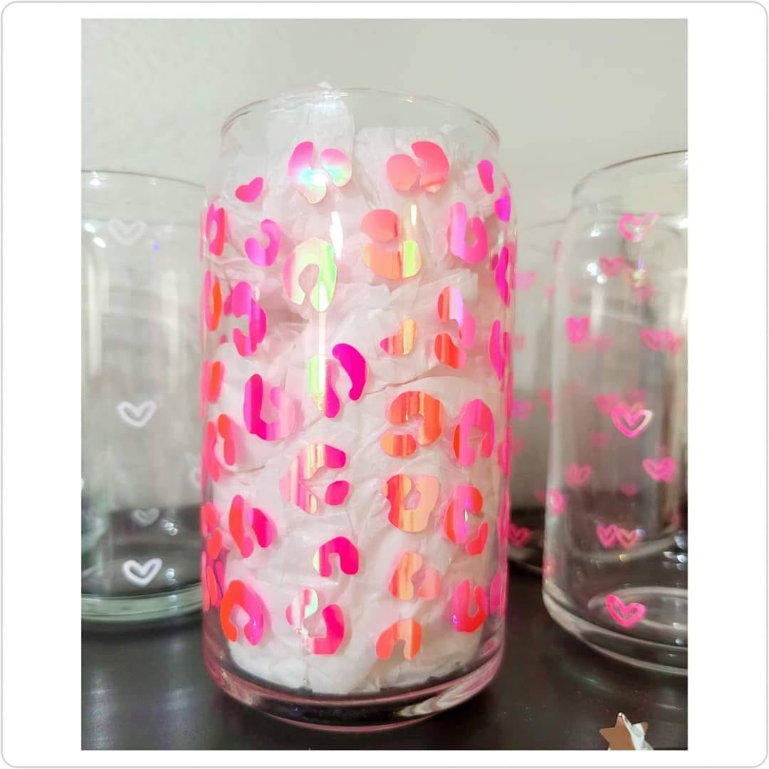 Leopard Pink 16 Oz Glass