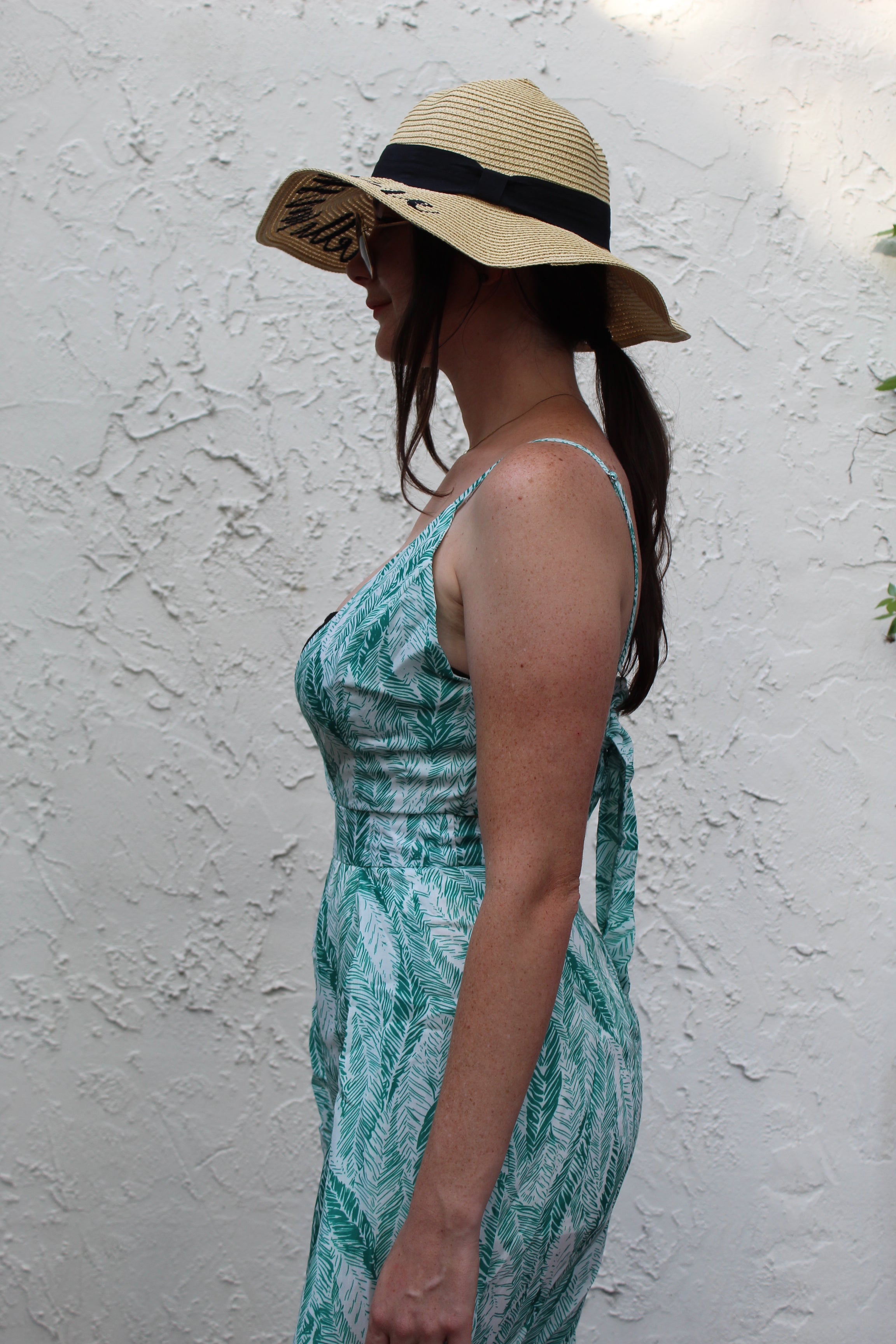 'Summer Lovin' Leaf Print Tie-Back Jumpsuit