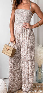 Khaki Leopard Strappy Back Jumpsuit Presale
