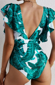 Leaf Print One Piece Bikini