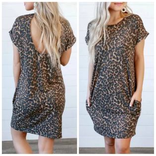 Leopard Short Sleeve Backless Dress
