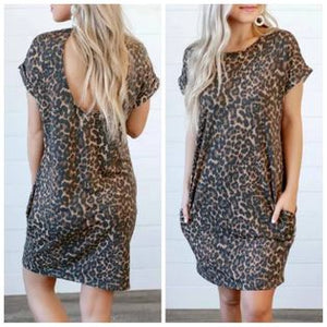 Leopard Short Sleeve Backless Dress