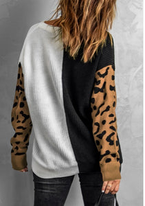 Leopard Contrast V Neck Sweater Presale