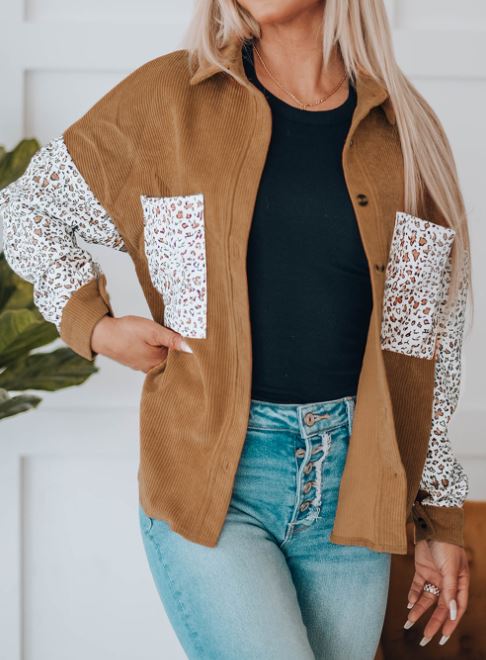 Leopard Patchwork Corduroy Jacket Presale
