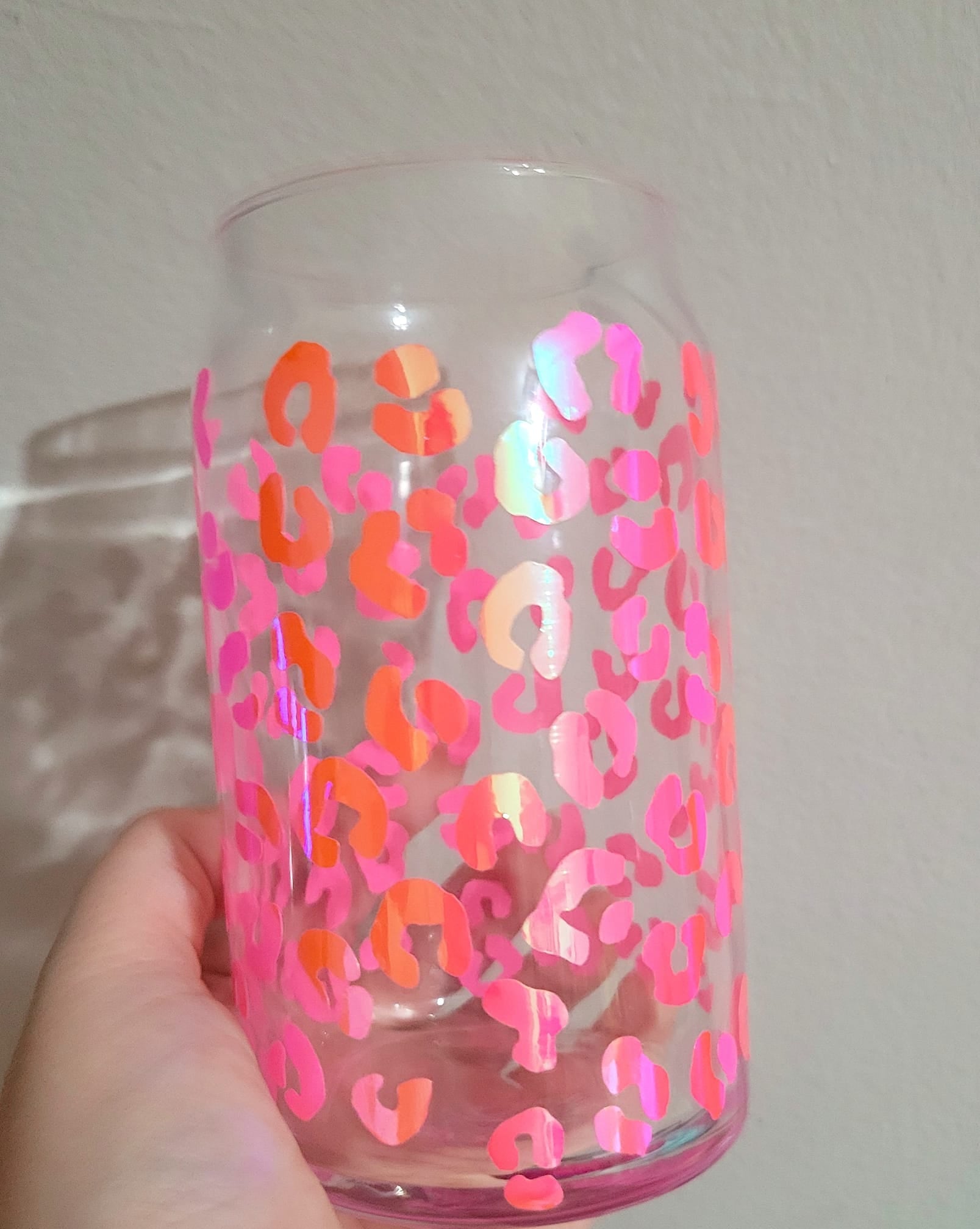 Leopard Pink 16 Oz Glass