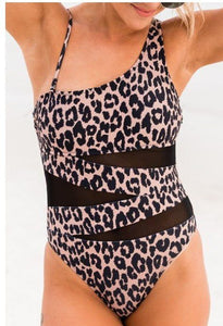 One Shoulder Mesh Leopard Bikini Presale