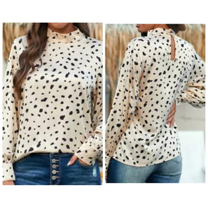 Mock Neck Lantern Sleeve Blouse