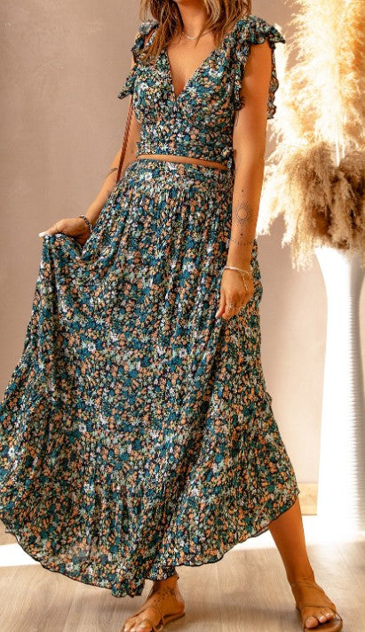 Floral Two Piece Skirt Set