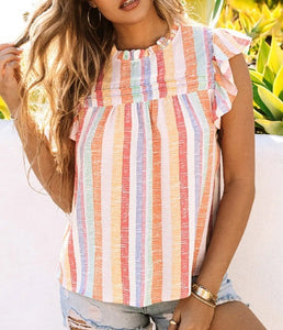 Peach Multi Color Stripe Shirt