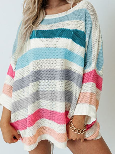 Multi Color Striped Oversized Sweater