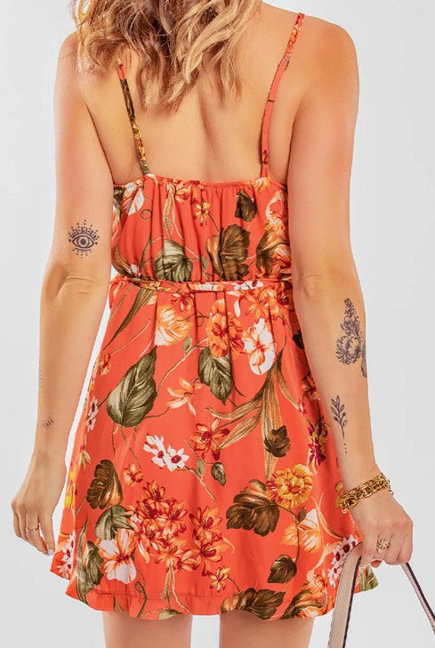Orange Floral A Line Dress Presale