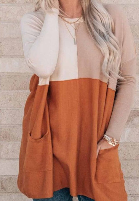 Orange Color Block Tunic with Pockets