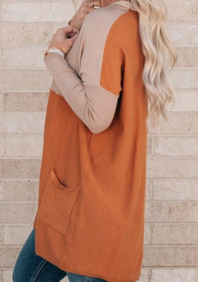 Orange Color Block Tunic with Pockets