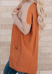 Orange Color Block Tunic with Pockets