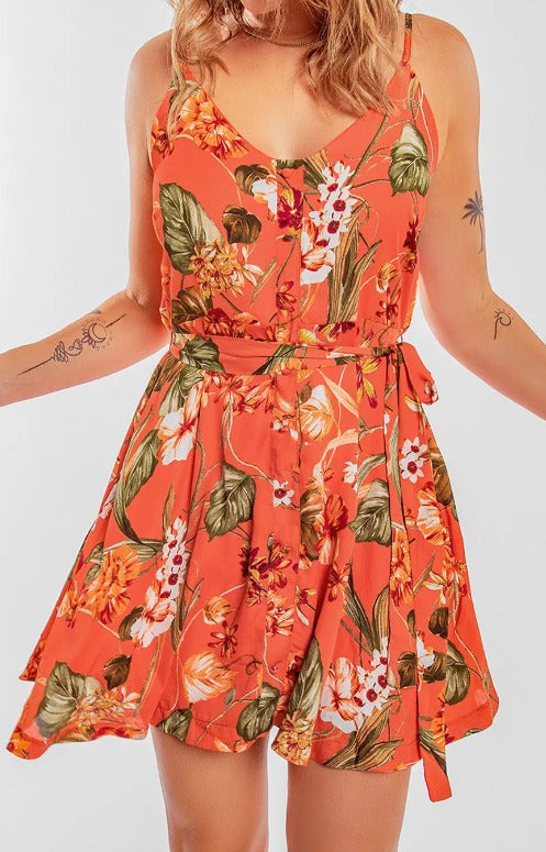 Orange Floral A Line Dress Presale