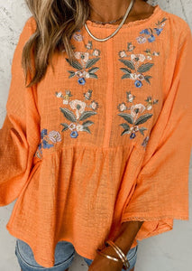 Orange Kimono Sleeves Embroidered Blouse Presale