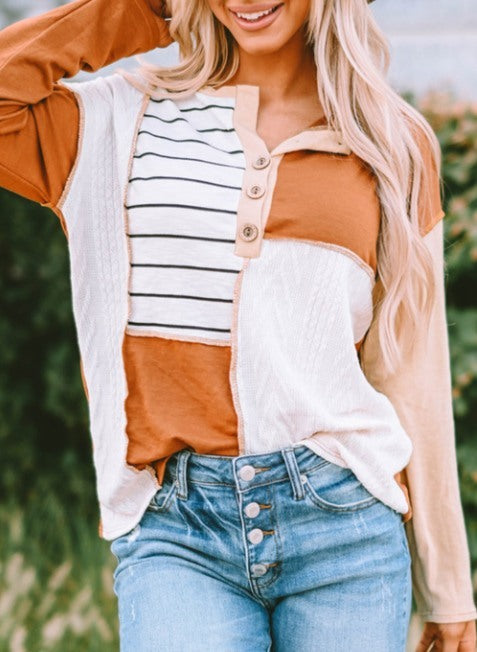 Orange Stripe Sweater Knit Henley Presale