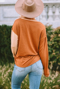 Orange Stripe Sweater Knit Henley Presale