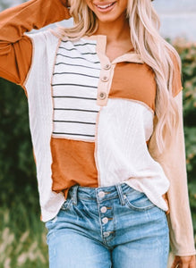 Orange Stripe Sweater Knit Henley Presale