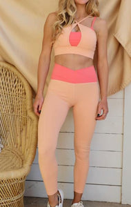 Orange Two Tone Colorblock Active Wear Set