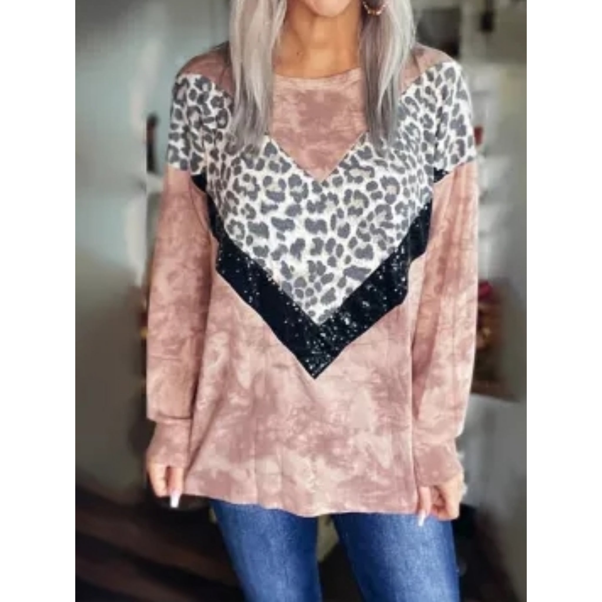 Tie Dye Leopard Sequin Top