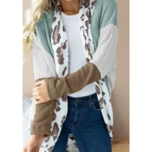 Waffle Knit Cardigan Leopard