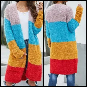 Multi Color Popcorn Cardigan with Pockets