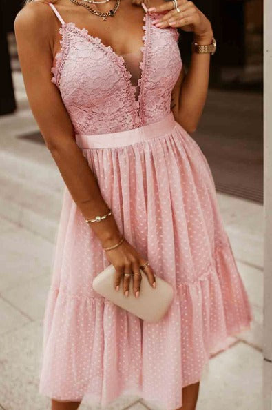 Pink Crochet Lace Cami Dress Presale