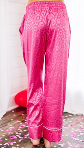 Pink Leopard Satin Two Piece Lounge Set