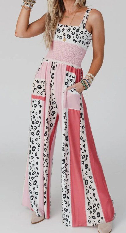 Pink Colorblock Leopard Jumpsuit Presale