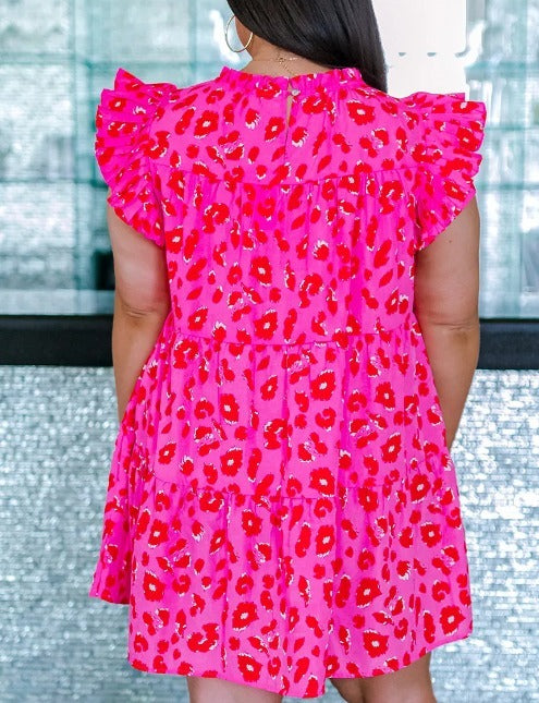 Plus Size Ruffle Tier Leopard Pink and Red Dress Presale