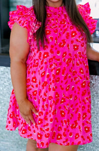Plus Size Ruffle Tier Leopard Pink and Red Dress Presale