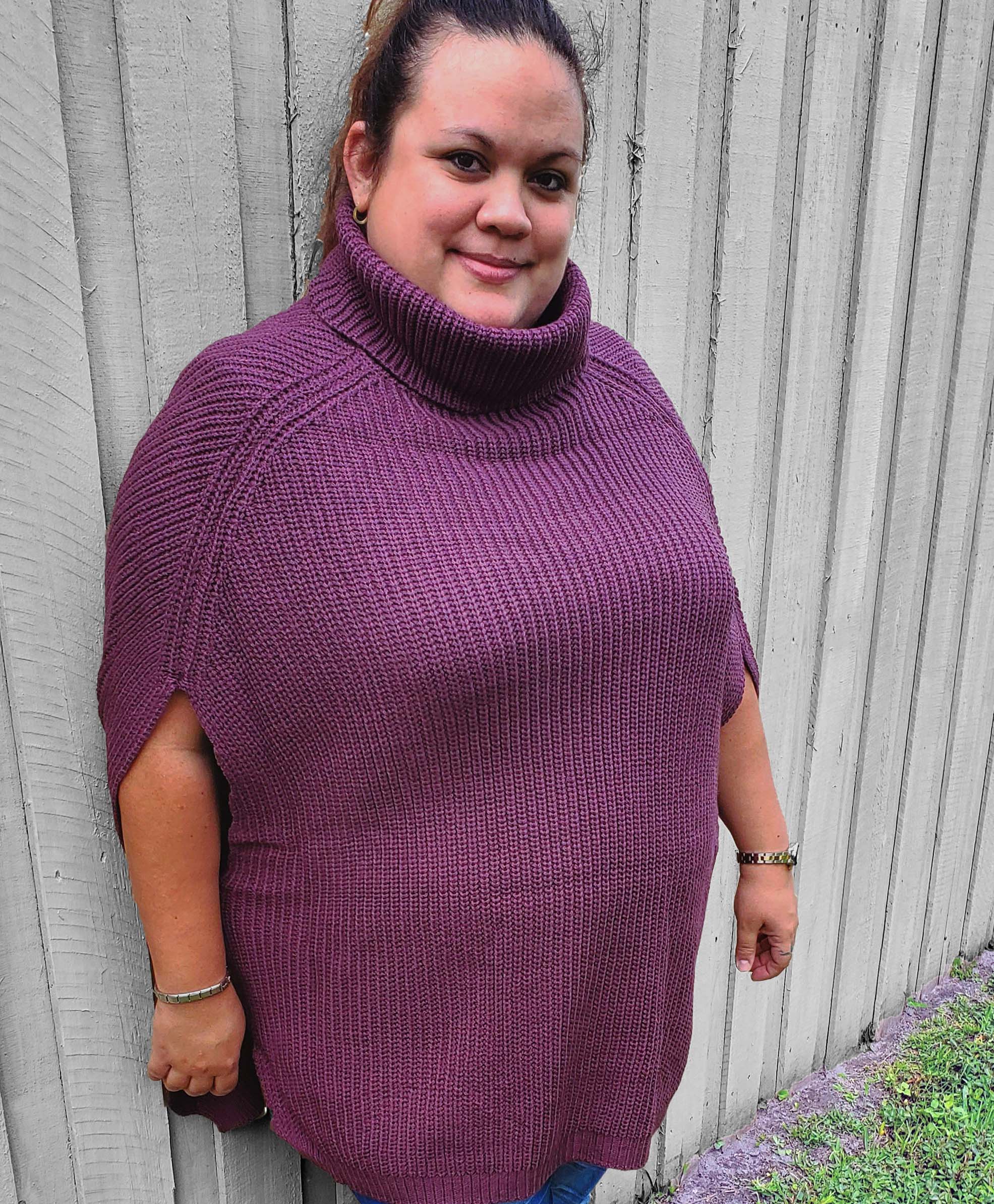 Plus Size Turtle Neck Poncho Sweater Purple Happy Lily Boutique
