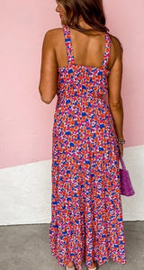 Red Floral Halter Maxi Dress Presale