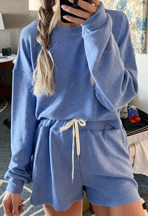Blue Ribbed Lounge Set