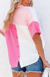 Pink and White Colorblock Crinkle Blouse Presale